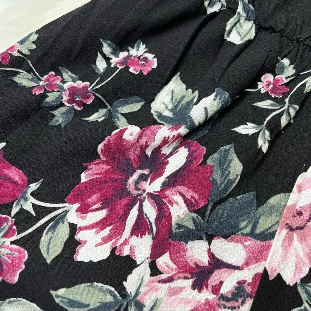 Romantic Goth Floral Romper with Lace-Up Back XS Modern Boho Festival LA Hearts